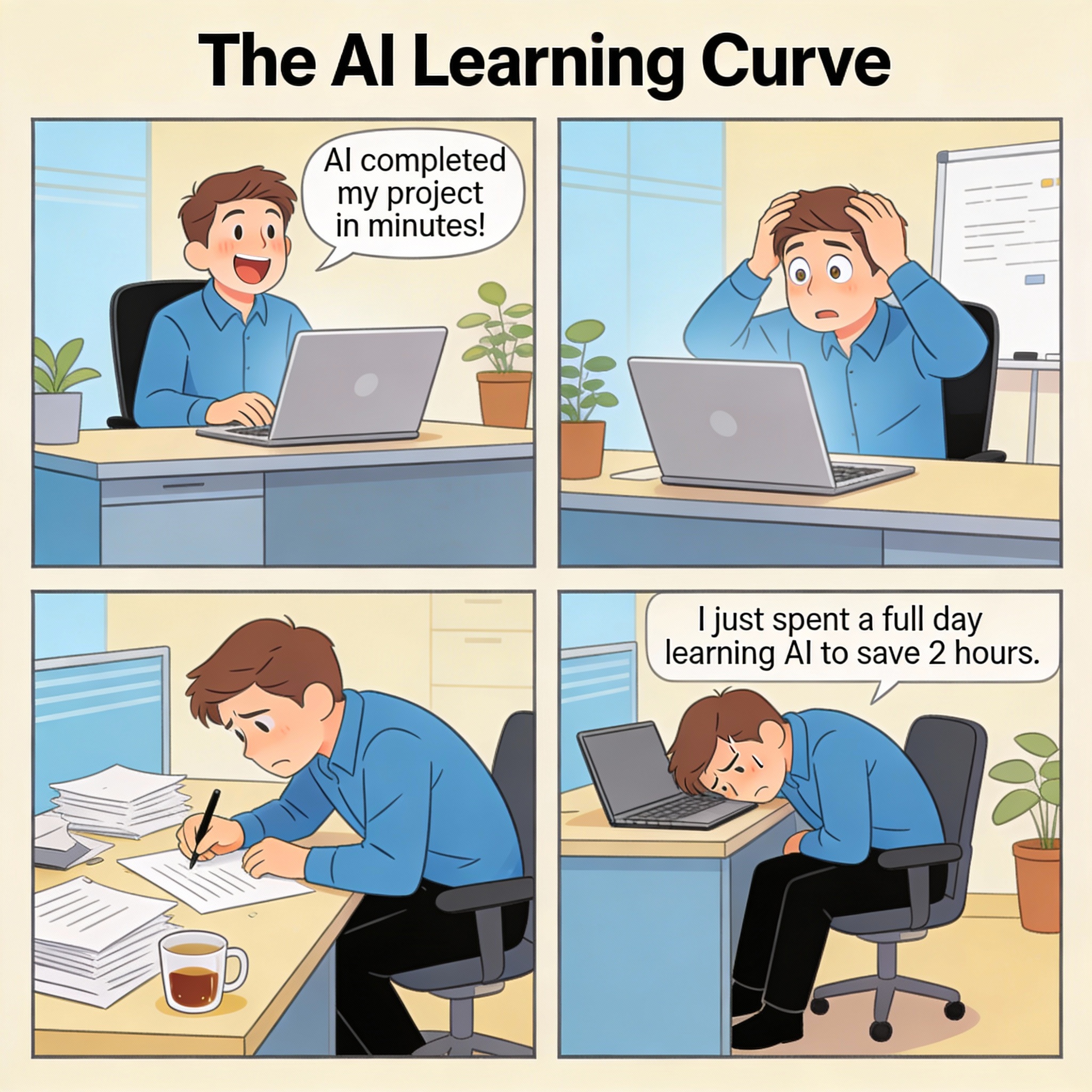 Employee is thrilled when AI completes a project in minutes… until they realize it solved the wrong problem. They then spend the rest of the day redoing the work manually.
